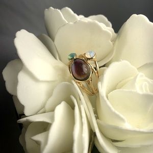 Gold Ring 14K Labradorite & Aqua Blue Shell 9